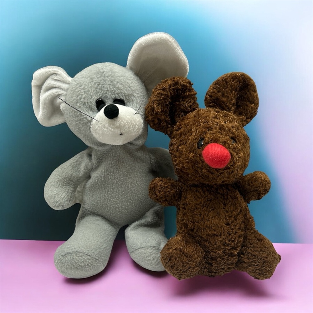2 Mouse plush small grey Kellytoy brown 7" great for small hands floppy plush